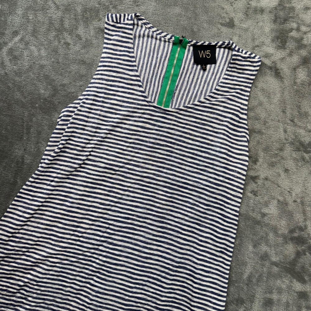 W5 Striped Tank Top Sleeveless Blue White Casual‎ Summer Made in USA